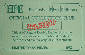 10117 The numbered certificate supplied with the model