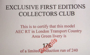 10121G/1 The numbered certificate supplied with the model