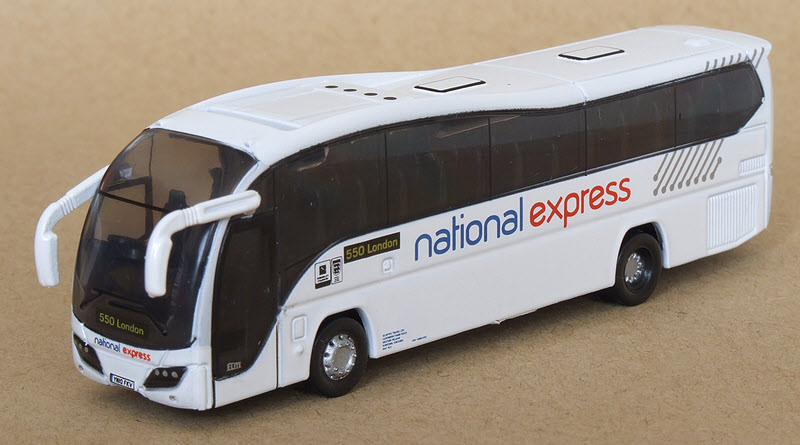 NPE001 - Oxford Diecast's first Plaxton Elite wears the mainly white livery of National Express